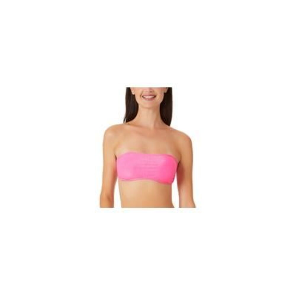 California Waves Metallic Shine Bandeau Bikini Top In Pink S